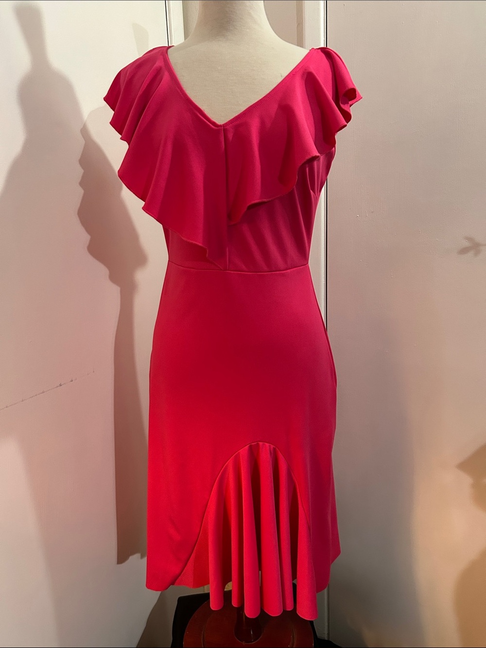 Source Unknown Hot Pink Ruffle V-Neck Midi Dress